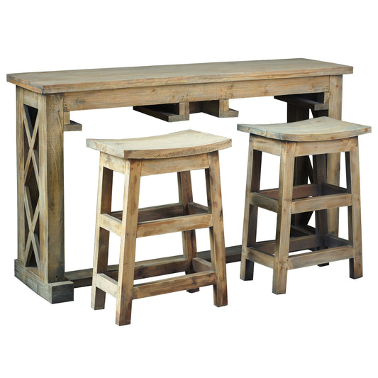 Cottage Console Table with Two Hideaway Stools – Driftwood by Sunset Trading (3 Piece Set)