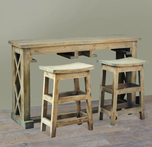 Cottage Console Table with Two Hideaway Stools – Driftwood by Sunset Trading (3 Piece Set)