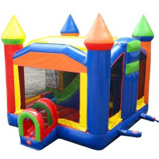 5-Part Multi Play Rainbow Inflatable 16' Bounce House with Slide Combo and Blower by Pogo